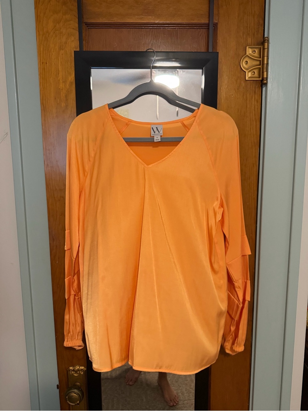 W by Worth Peach-Orange V-Neck Long Sleeve Blouse